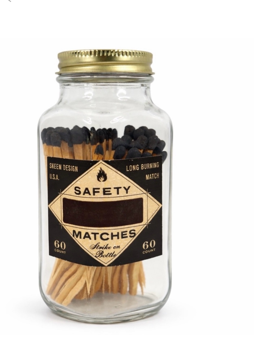 Anthropologie Skeem‎ Long Black Tip Matches Apothecary Style Glass Jar